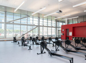 exercise room with rowing machines