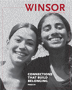 Bulletin magazine cover with photo illustration of two girls smiling